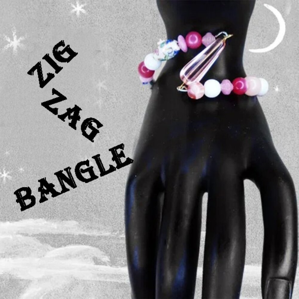 Pink Bangle NEW Design, One of a kind " ZIG-ZAG " Bracelet for Spring
